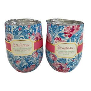 Lilly Pulitzer Set of 2 Insulated Stemless Tumbler 12 Ounce My Little Peony NEW